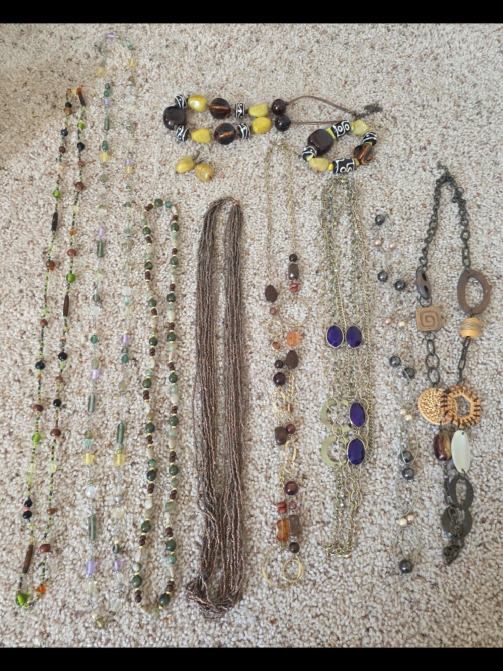 Necklace Lot 10 Plus Pieces Earth Tone Stone Glass Wood, MIxed BOHO